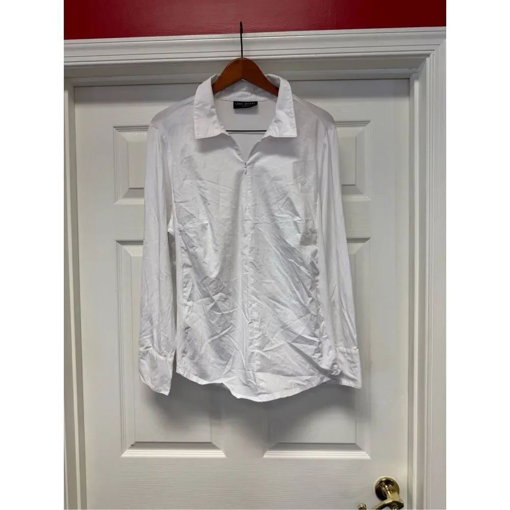 Lane Bryant White Quarter Zip Poplin & Jersey Side Shirt sz 22 EUC